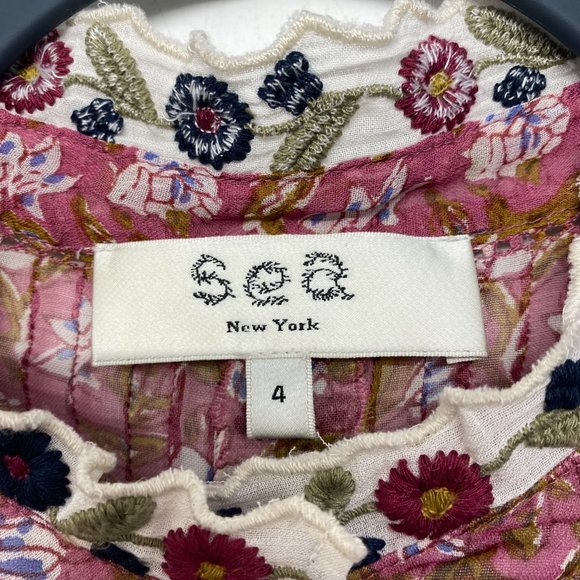 Sea New York Floral Sheer Bella Blouse Embroidered Long Sleeve Women's 4 - Picture 8 of 10
